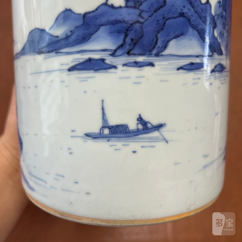 明 青花山水人物纹笔筒 - 图12